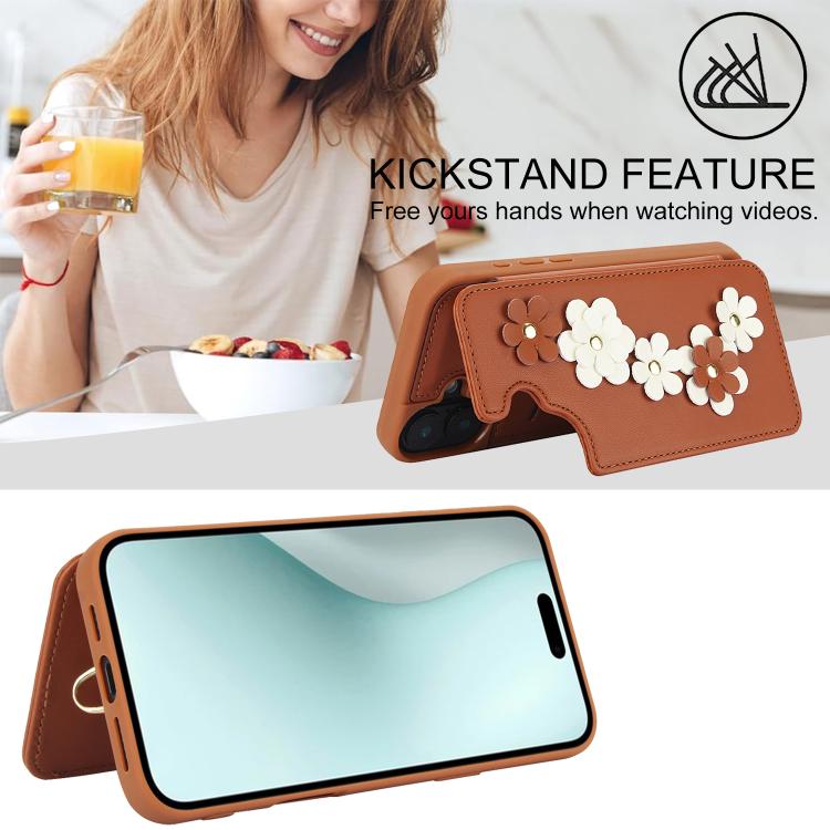 For iPhone 17 Crossbody Flower Pattern Leather Phone Case