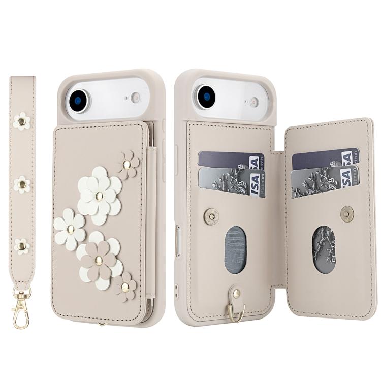For iPhone Air Crossbody Flower Pattern Leather Phone Case