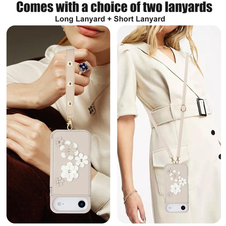 For iPhone Air Crossbody Flower Pattern Leather Phone Case