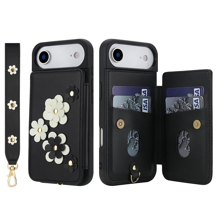 For iPhone Air Crossbody Flower Pattern Leather Phone Case