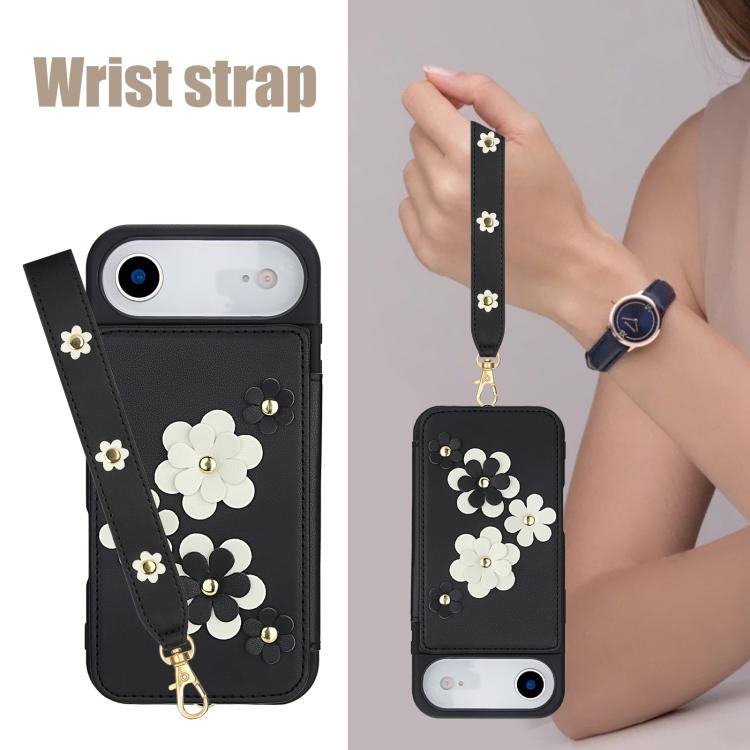 For iPhone Air Crossbody Flower Pattern Leather Phone Case