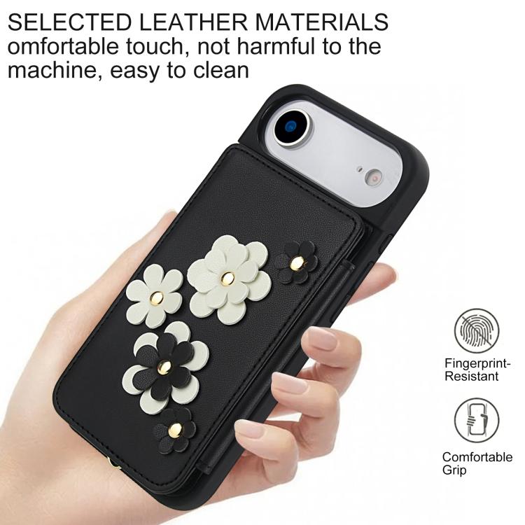 For iPhone Air Crossbody Flower Pattern Leather Phone Case