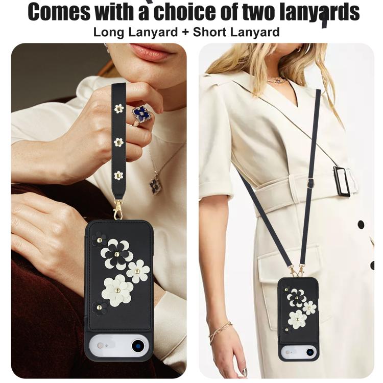For iPhone Air Crossbody Flower Pattern Leather Phone Case