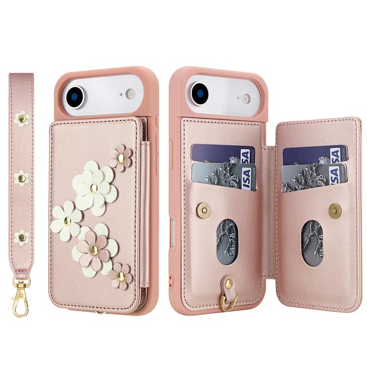 For iPhone Air Crossbody Flower Pattern Leather Phone Case