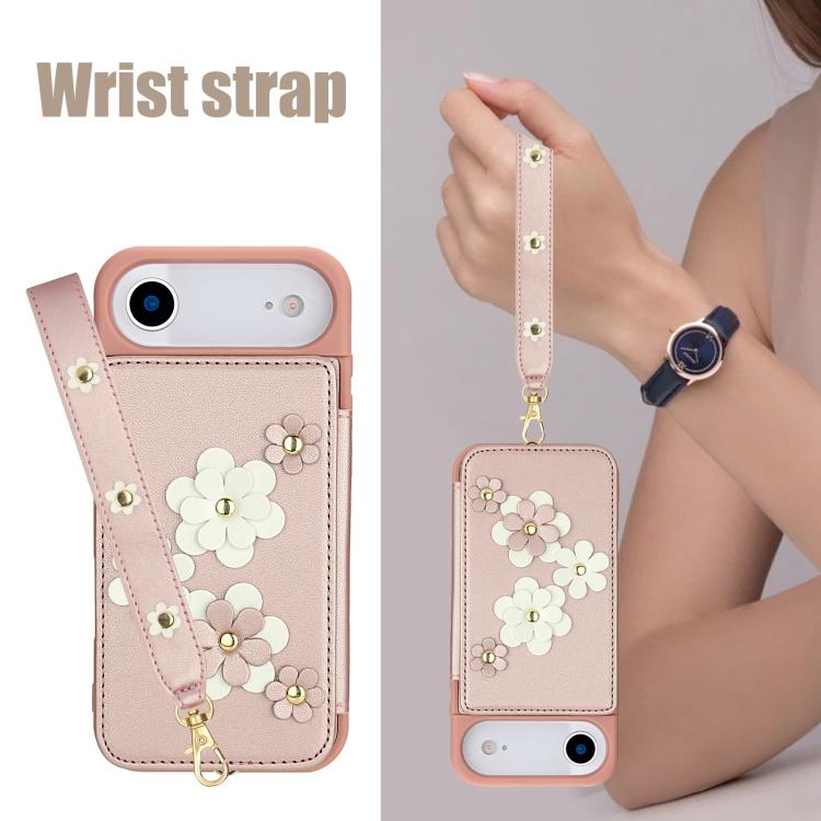 For iPhone Air Crossbody Flower Pattern Leather Phone Case