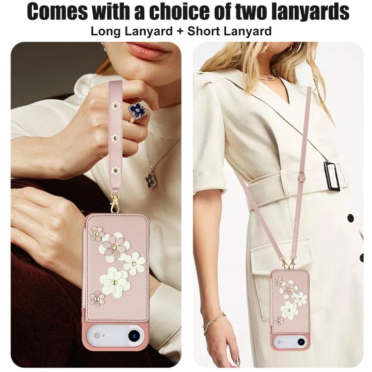 For iPhone Air Crossbody Flower Pattern Leather Phone Case