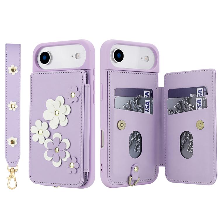 For iPhone Air Crossbody Flower Pattern Leather Phone Case
