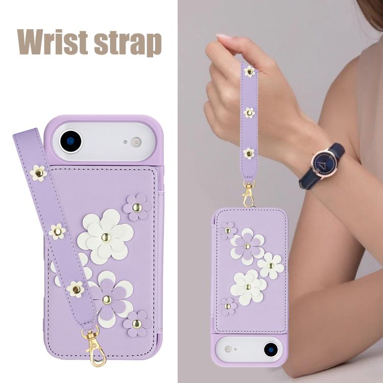 For iPhone Air Crossbody Flower Pattern Leather Phone Case