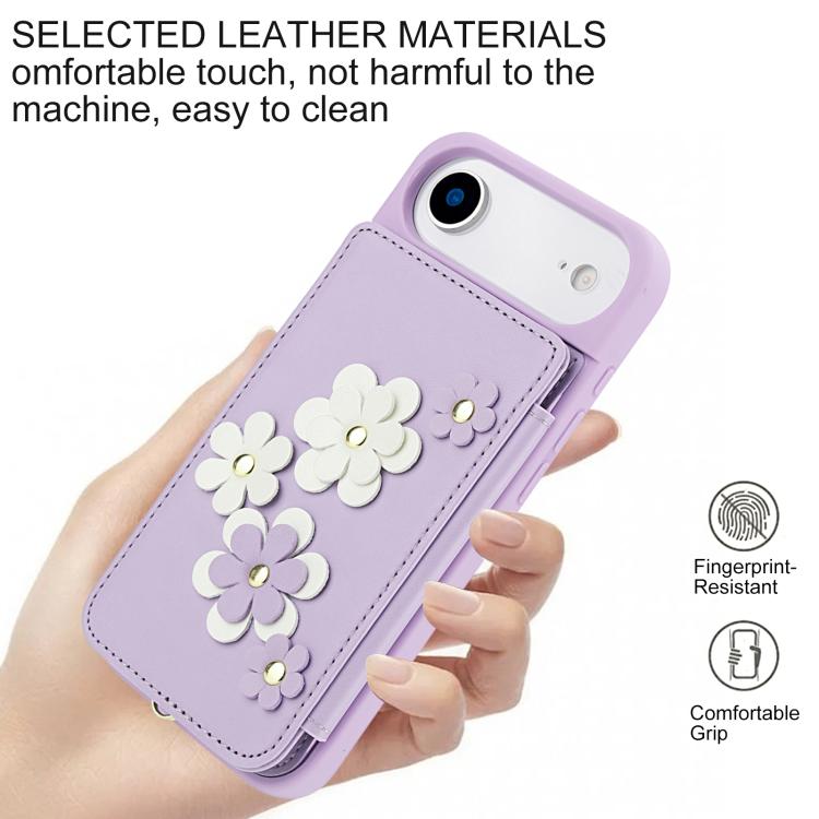 For iPhone Air Crossbody Flower Pattern Leather Phone Case