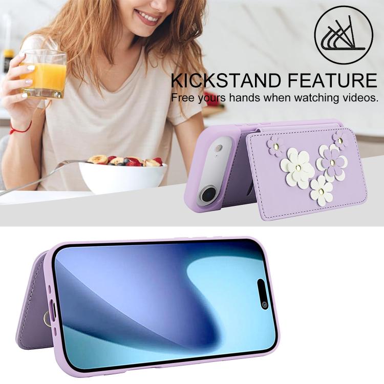 For iPhone Air Crossbody Flower Pattern Leather Phone Case