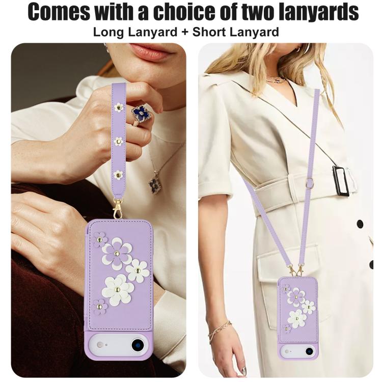 For iPhone Air Crossbody Flower Pattern Leather Phone Case