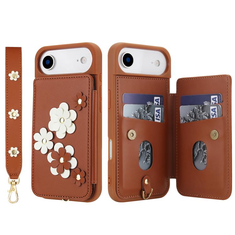 For iPhone Air Crossbody Flower Pattern Leather Phone Case