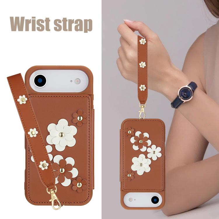For iPhone Air Crossbody Flower Pattern Leather Phone Case