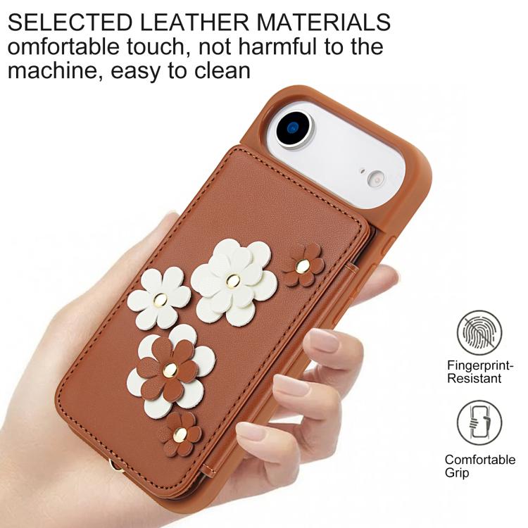 For iPhone Air Crossbody Flower Pattern Leather Phone Case