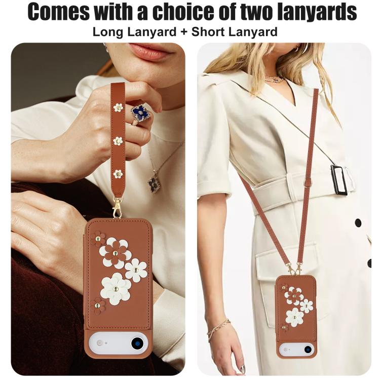 For iPhone Air Crossbody Flower Pattern Leather Phone Case