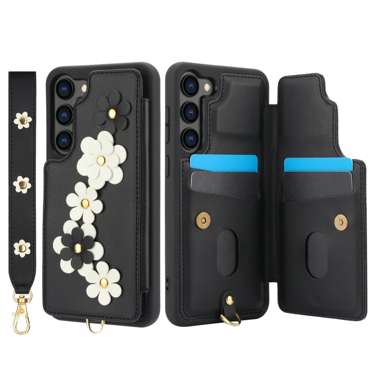 For Samsung Galaxy S22+ 5G Crossbody Flower Pattern Leather Phone Case