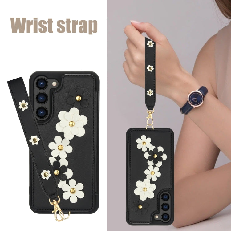 For Samsung Galaxy S22+ 5G Crossbody Flower Pattern Leather Phone Case