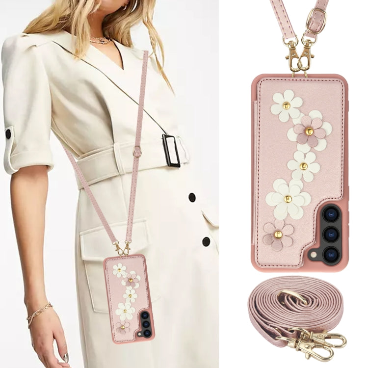 For Samsung Galaxy S22+ 5G Crossbody Flower Pattern Leather Phone Case