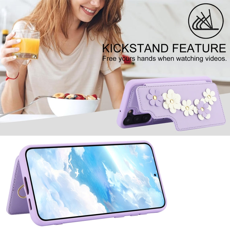 For Samsung Galaxy S22+ 5G Crossbody Flower Pattern Leather Phone Case