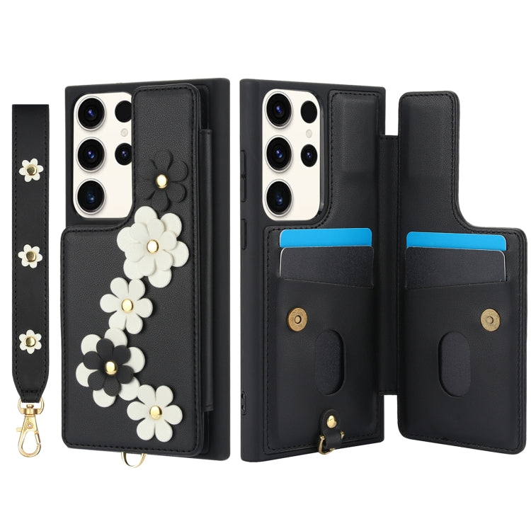 For Samsung Galaxy S22 Ultra 5G Crossbody Flower Pattern Leather Phone Case