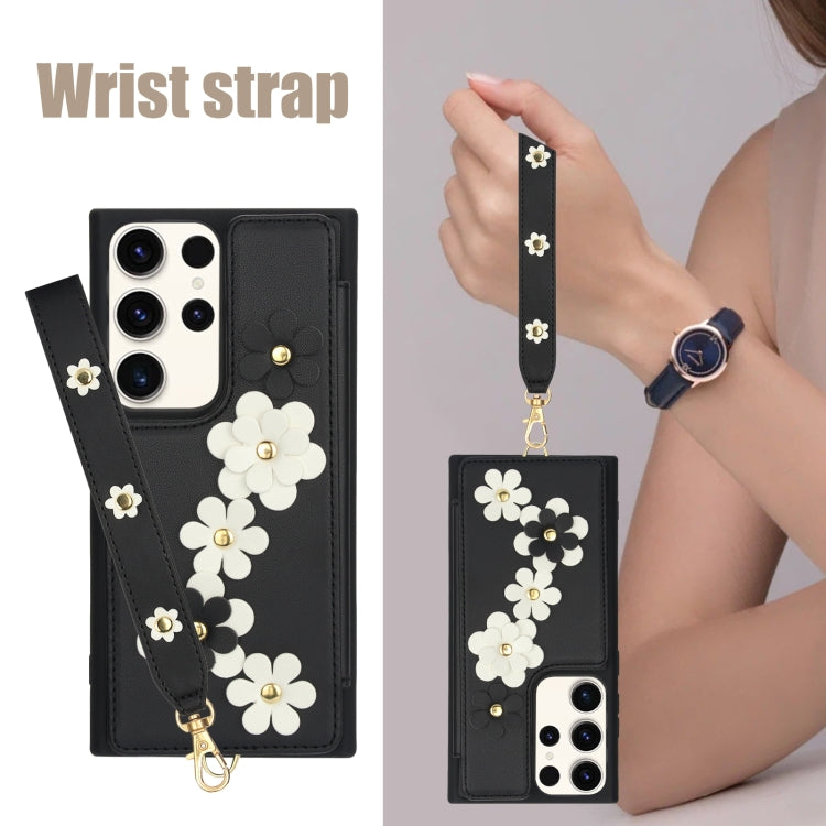 For Samsung Galaxy S22 Ultra 5G Crossbody Flower Pattern Leather Phone Case