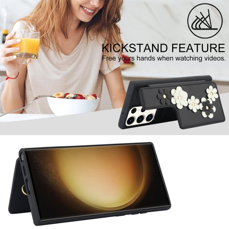 For Samsung Galaxy S22 Ultra 5G Crossbody Flower Pattern Leather Phone Case