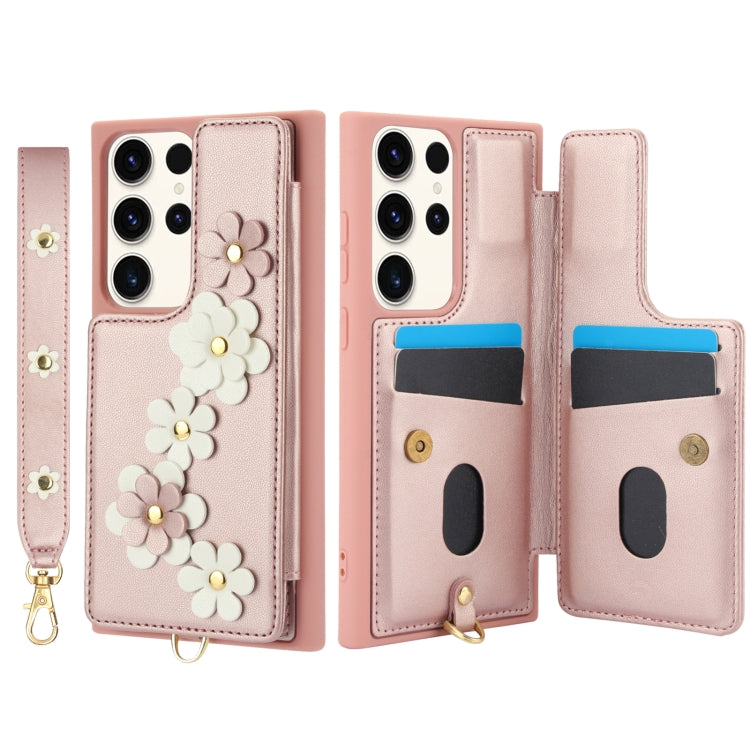 For Samsung Galaxy S22 Ultra 5G Crossbody Flower Pattern Leather Phone Case