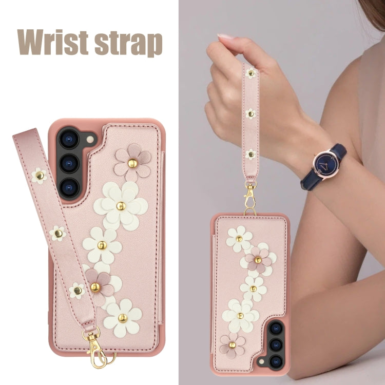 For Samsung Galaxy S23+ 5G Crossbody Flower Pattern Leather Phone Case