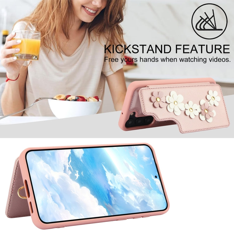 For Samsung Galaxy S23+ 5G Crossbody Flower Pattern Leather Phone Case