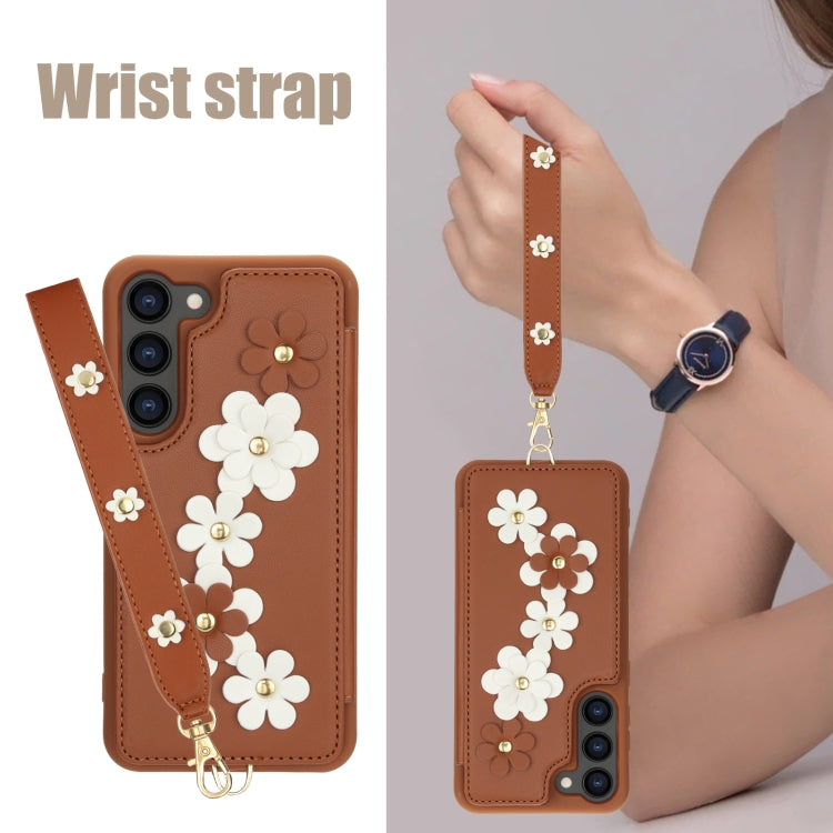 For Samsung Galaxy S23+ 5G Crossbody Flower Pattern Leather Phone Case