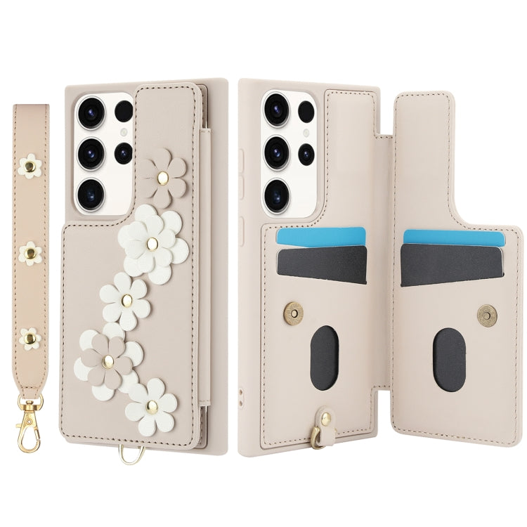 For Samsung Galaxy S23 Ultra 5G Crossbody Flower Pattern Leather Phone Case