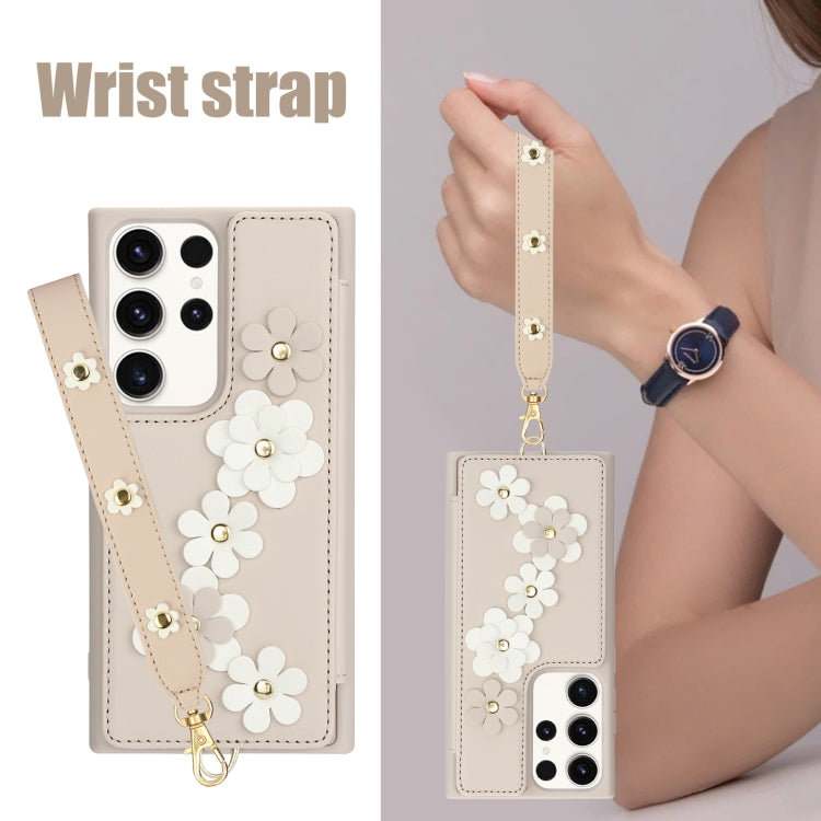 For Samsung Galaxy S23 Ultra 5G Crossbody Flower Pattern Leather Phone Case