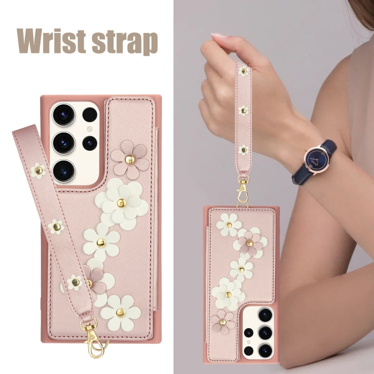 For Samsung Galaxy S23 Ultra 5G Crossbody Flower Pattern Leather Phone Case