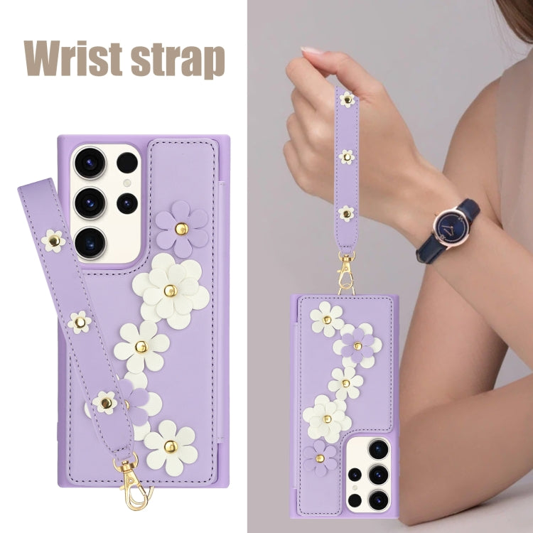 For Samsung Galaxy S23 Ultra 5G Crossbody Flower Pattern Leather Phone Case