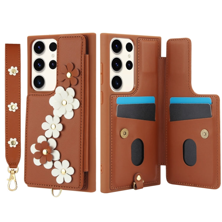 For Samsung Galaxy S23 Ultra 5G Crossbody Flower Pattern Leather Phone Case