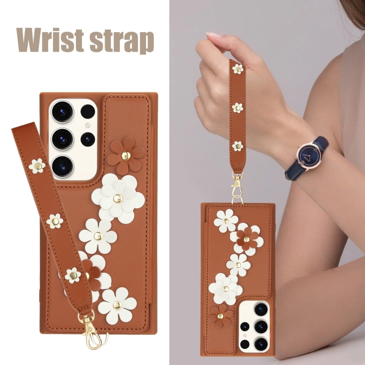 For Samsung Galaxy S23 Ultra 5G Crossbody Flower Pattern Leather Phone Case