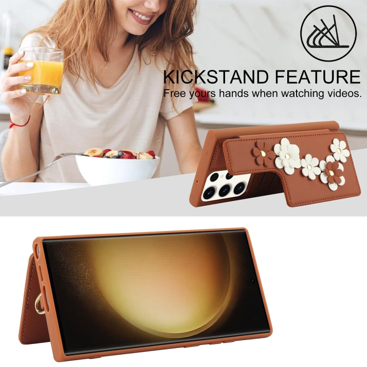 For Samsung Galaxy S23 Ultra 5G Crossbody Flower Pattern Leather Phone Case