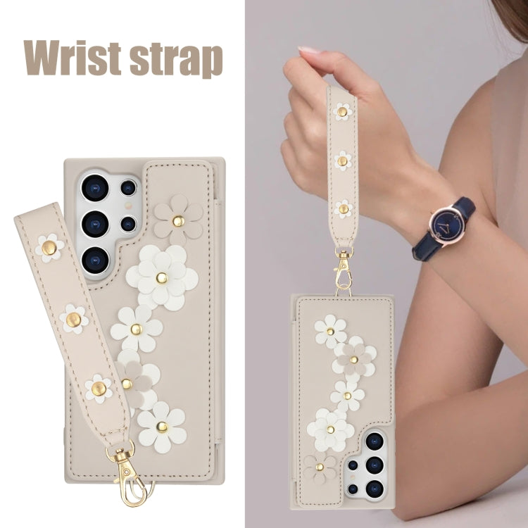 For Samsung Galaxy S24 Ultra 5G Crossbody Flower Pattern Leather Phone Case