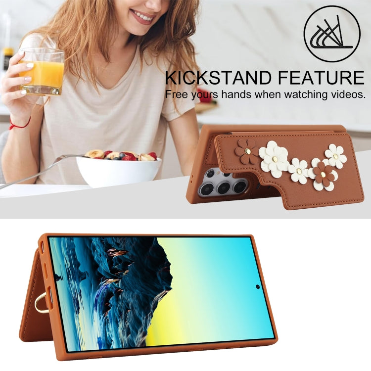 For Samsung Galaxy S24 Ultra 5G Crossbody Flower Pattern Leather Phone Case
