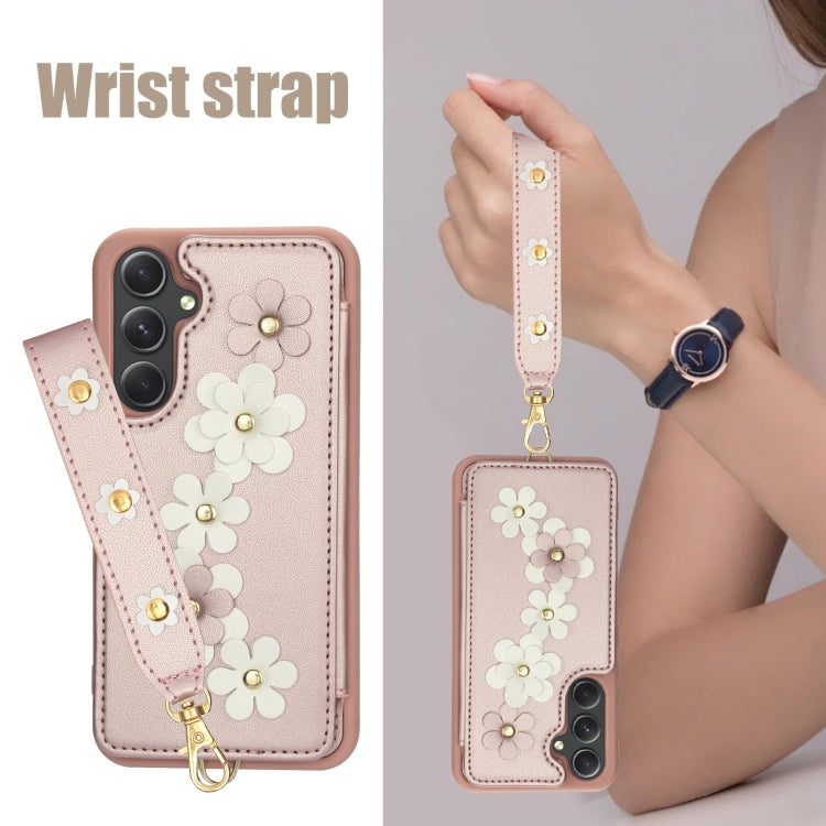 For Samsung Galaxy S24+ 5G Crossbody Flower Pattern Leather Phone Case