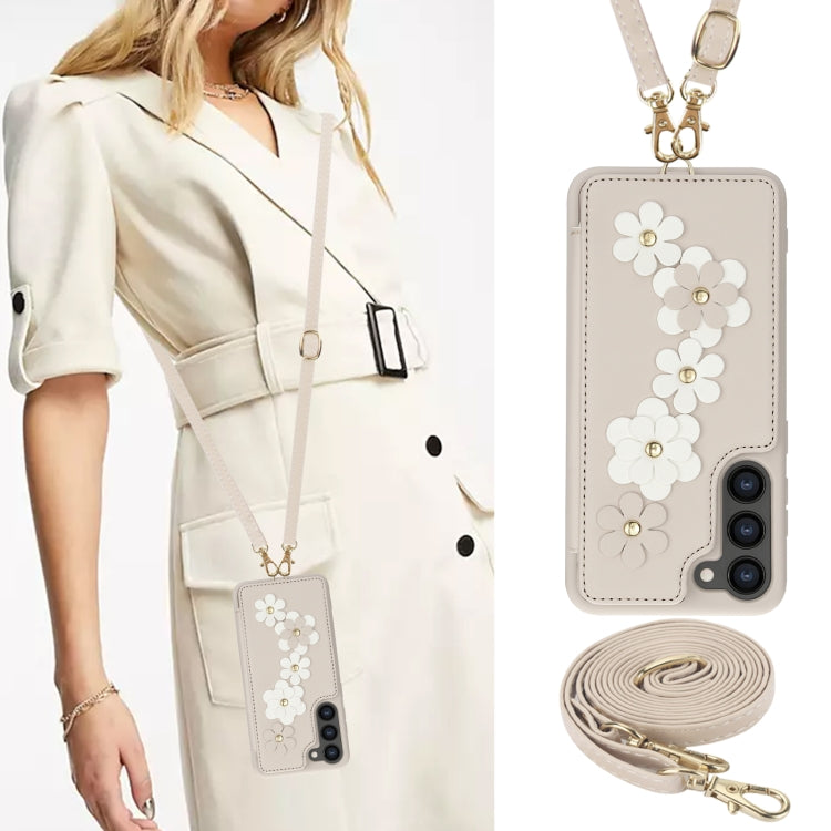 For Samsung Galaxy S23 FE 5G Crossbody Flower Pattern Leather Phone Case