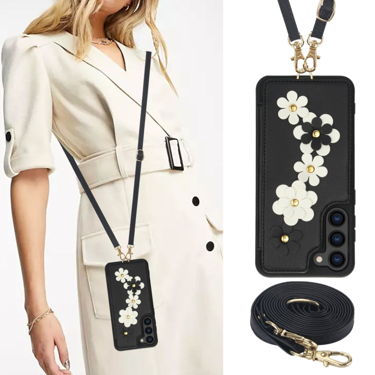 For Samsung Galaxy S23 FE 5G Crossbody Flower Pattern Leather Phone Case