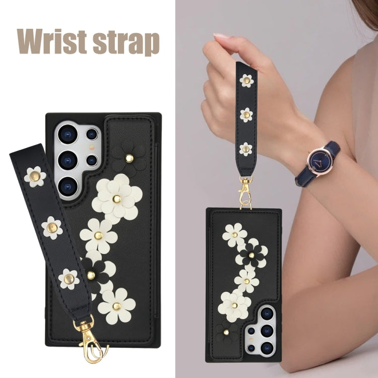 For Samsung Galaxy S25 Ultra 5G Crossbody Flower Pattern Leather Phone Case