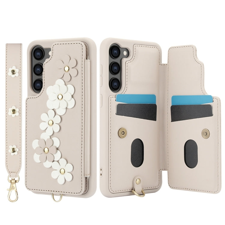 For Samsung Galaxy S25+ 5G Crossbody Flower Pattern Leather Phone Case