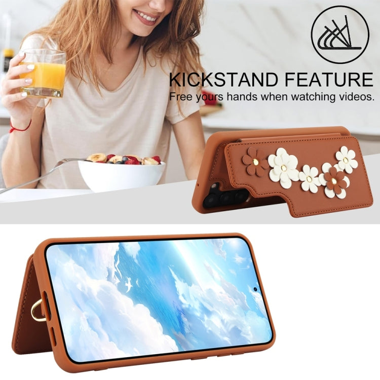For Samsung Galaxy S25+ 5G Crossbody Flower Pattern Leather Phone Case