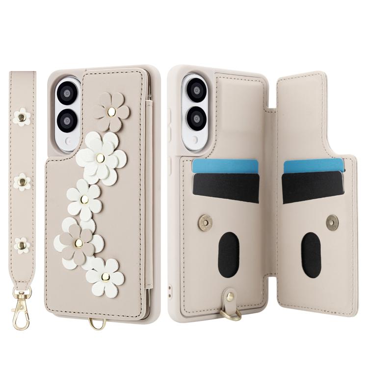 For Samsung Galaxy S25 Edge 5G Crossbody Flower Pattern Leather Phone Case