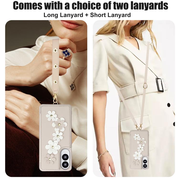 For Samsung Galaxy S25 Edge 5G Crossbody Flower Pattern Leather Phone Case