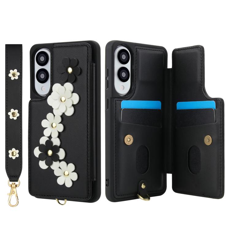 For Samsung Galaxy S25 Edge 5G Crossbody Flower Pattern Leather Phone Case