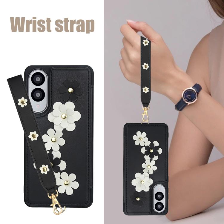For Samsung Galaxy S25 Edge 5G Crossbody Flower Pattern Leather Phone Case