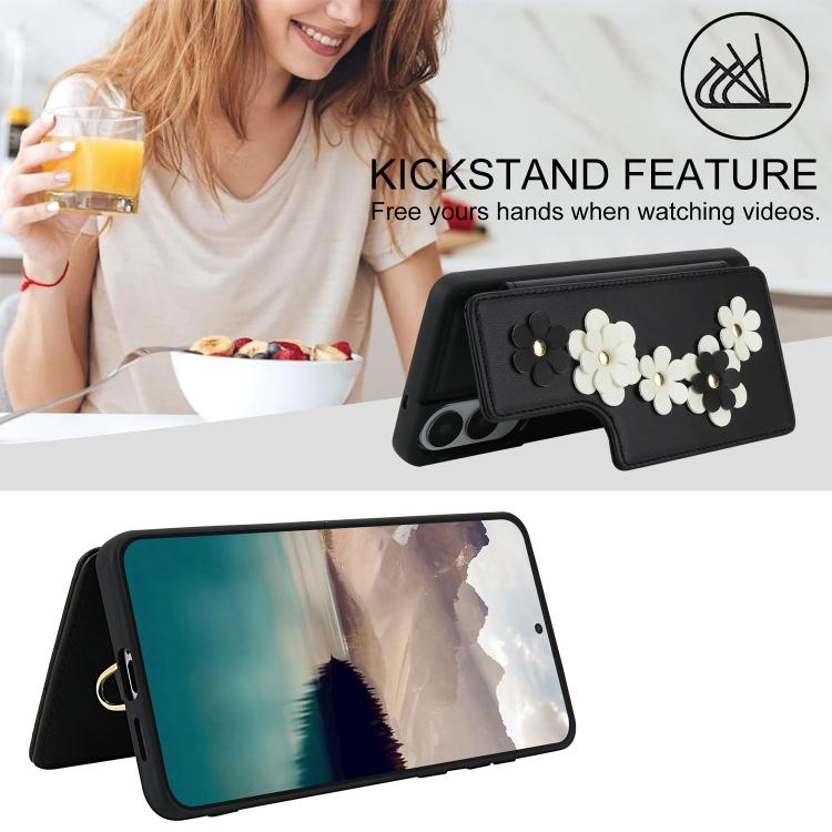 For Samsung Galaxy S25 Edge 5G Crossbody Flower Pattern Leather Phone Case